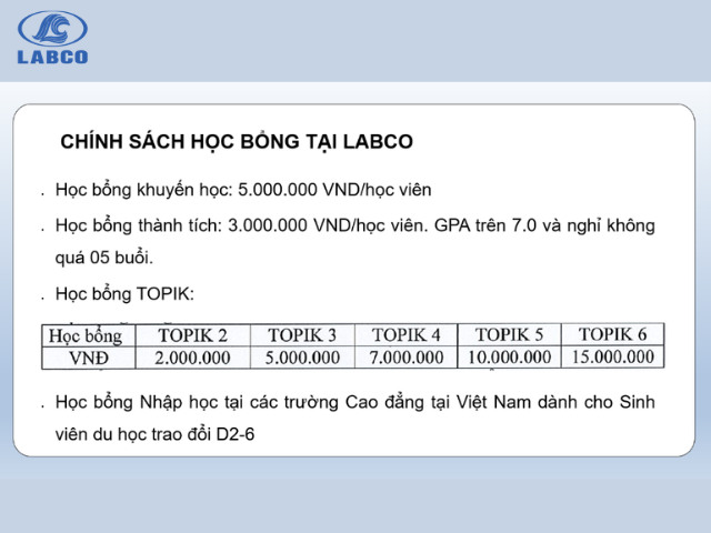 Chính sách học bổng khuyến học tại trung tâm du học Hàn Quốc Labco